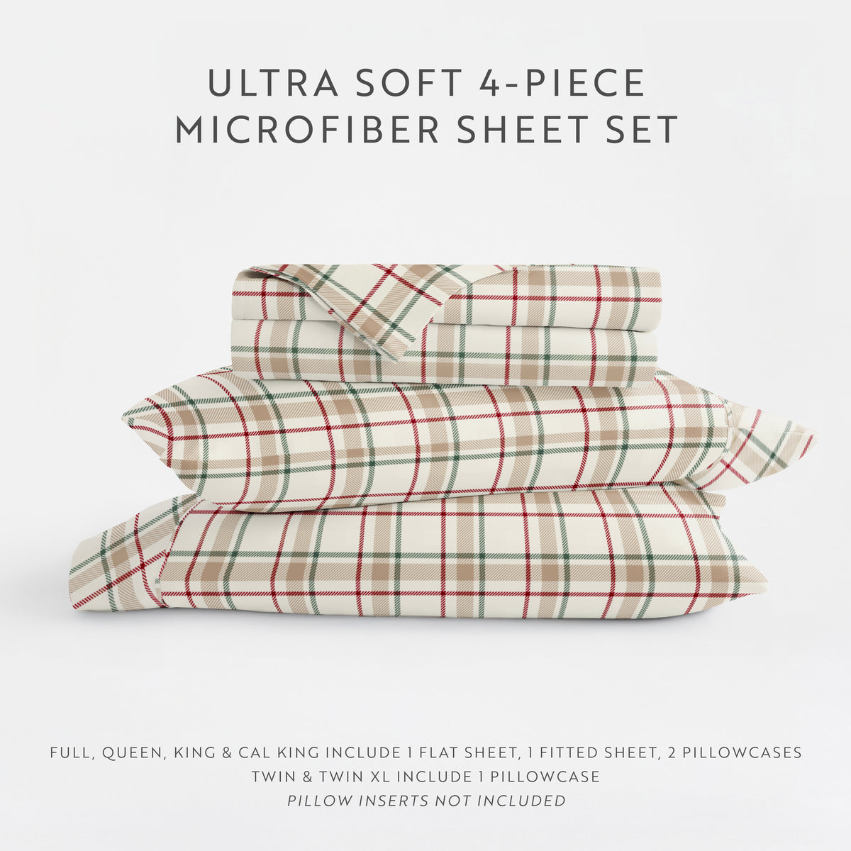 Holiday Plaid Pattern 4-Piece Sheet Set