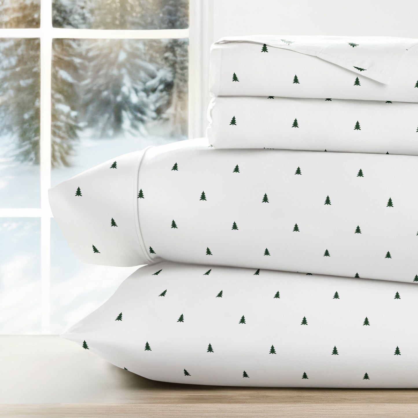 1 Pine Tree Patterned 4-Piece Sheet Set
