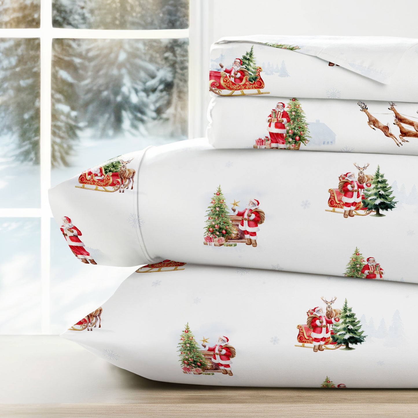 1 Vintage Santa Patterned 4-Piece Sheet Set