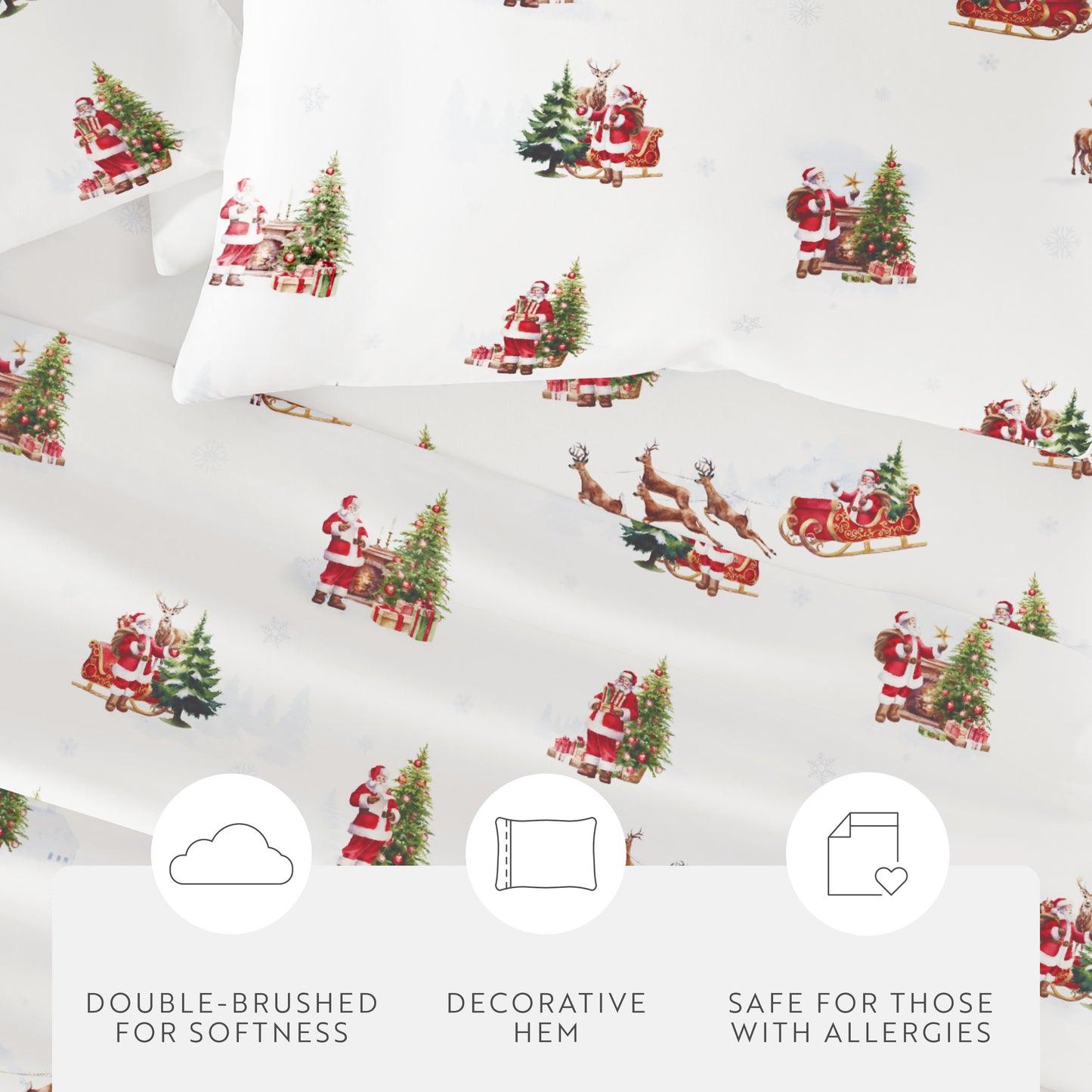 1 Vintage Santa Patterned 4-Piece Sheet Set