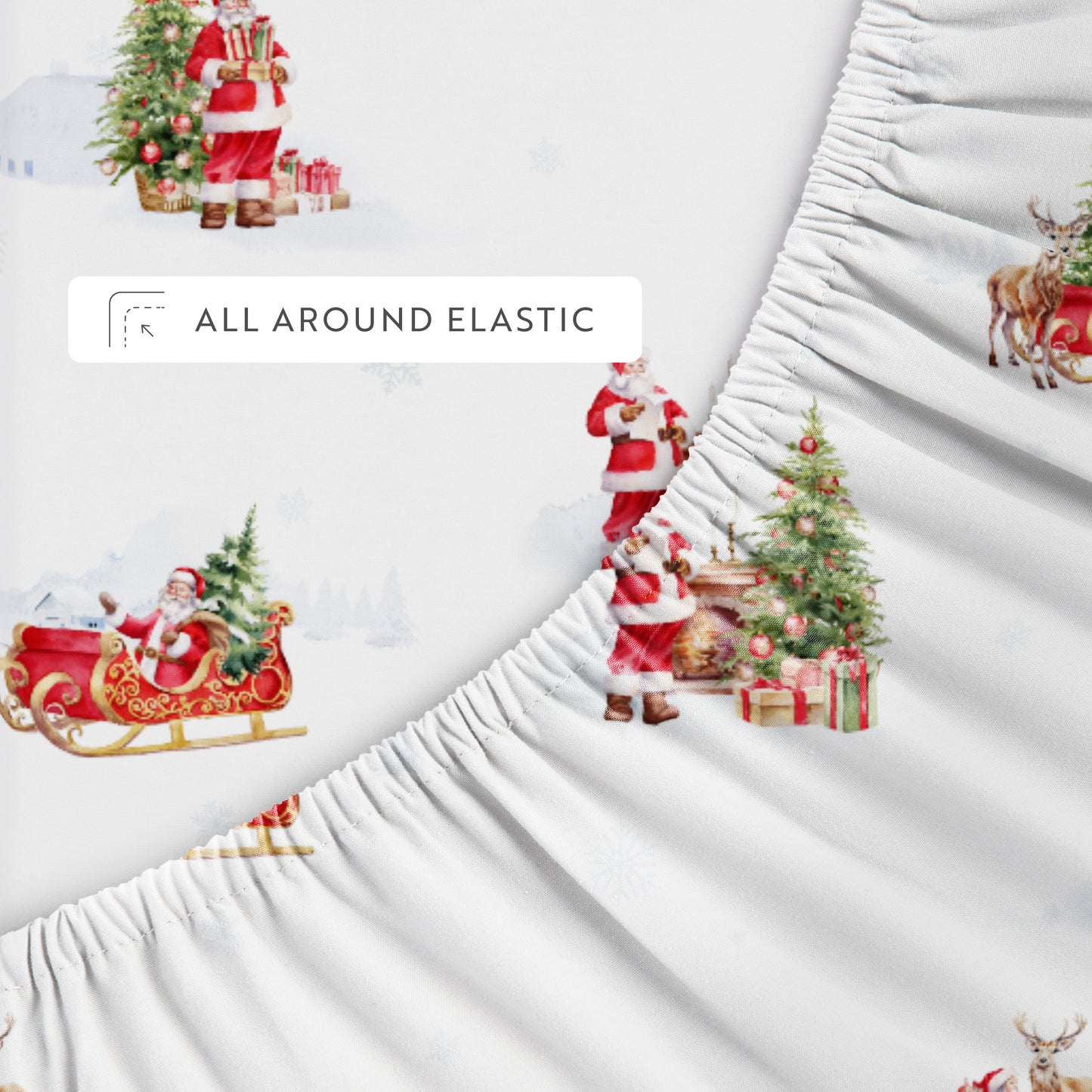 1 Vintage Santa Patterned 4-Piece Sheet Set