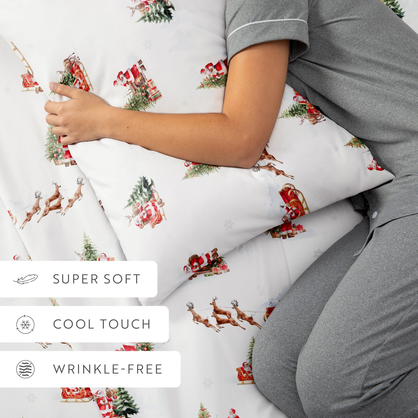 1 Vintage Santa Patterned 4-Piece Sheet Set