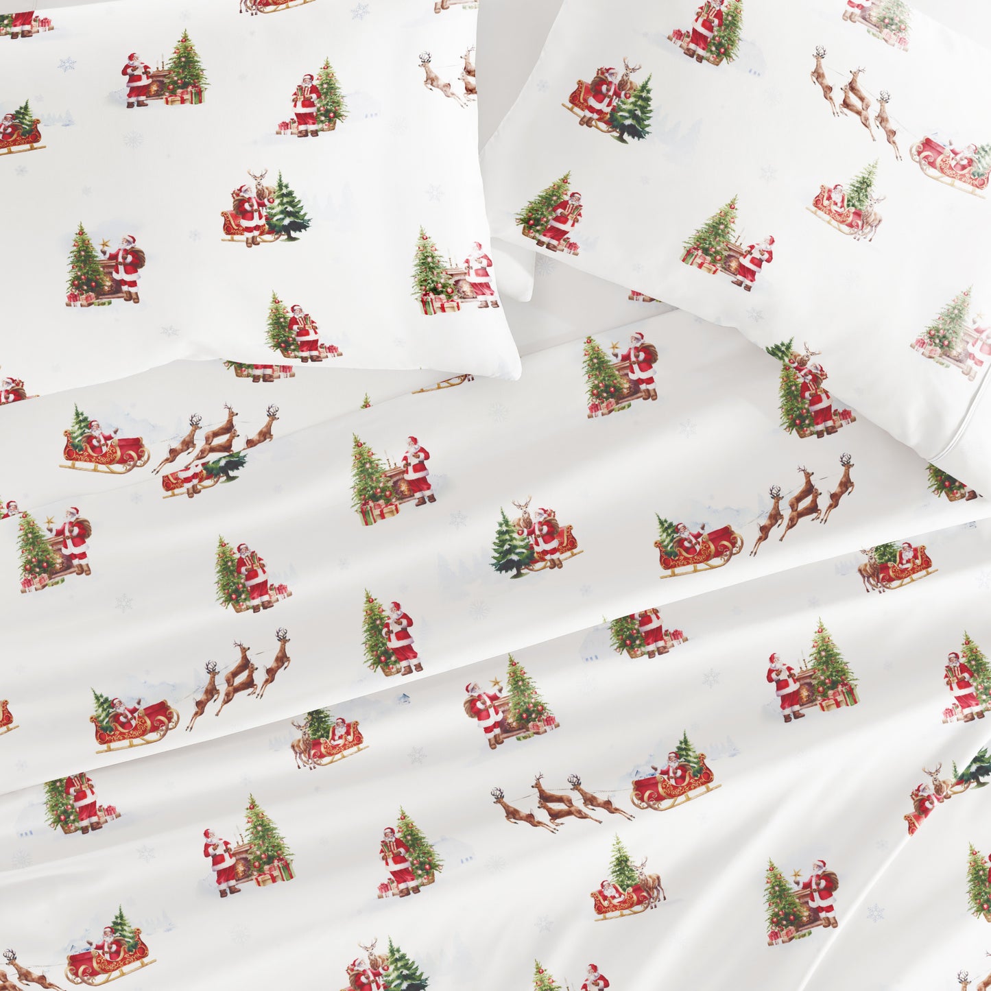 1 Vintage Santa Patterned 4-Piece Sheet Set