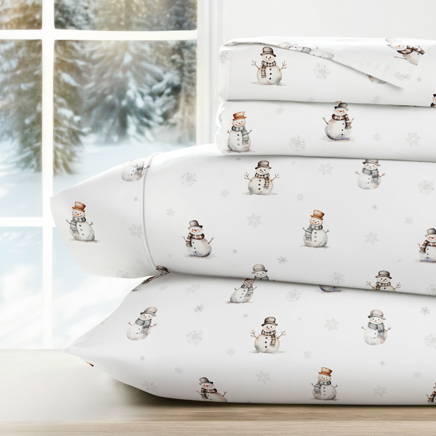 Vintage Snowman Patterned 4-Piece Sheet Set