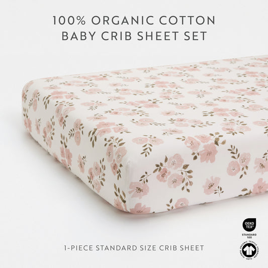1 Organic Cotton Percale Baby Bloom Pattern Fitted Crib Sheet