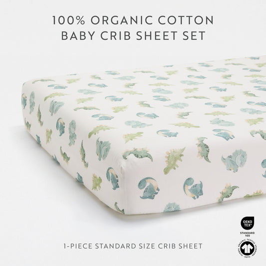 1 Organic Cotton Percale Baby Dino Dreams Fitted Crib Sheet