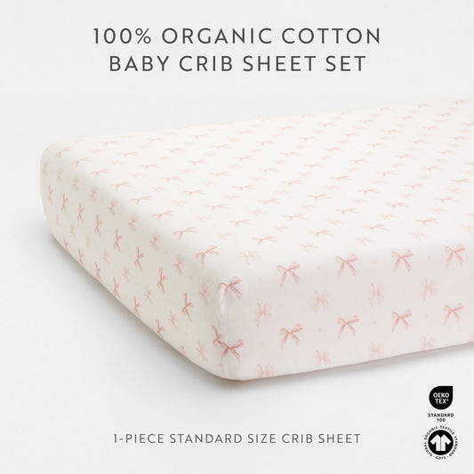 1 Organic Cotton Percale Lullaby Bows Fitted Crib Sheet