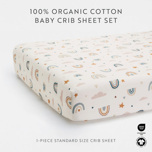 1 Organic Cotton Percale Rainbow Wishes Fitted Crib Sheet