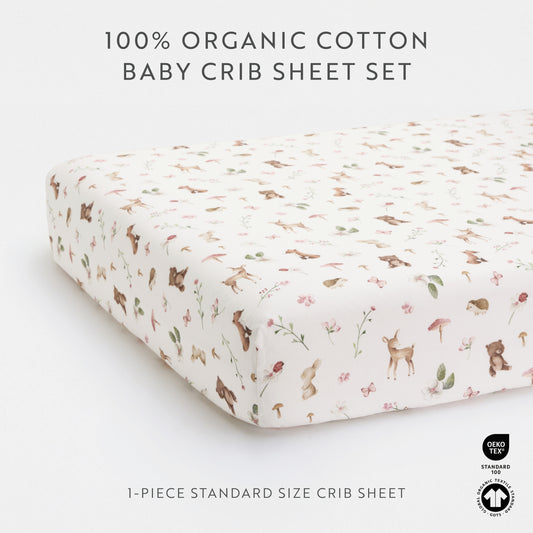 1 Organic Cotton Percale Whimsical Woods & Tails Fitted Crib Sheet
