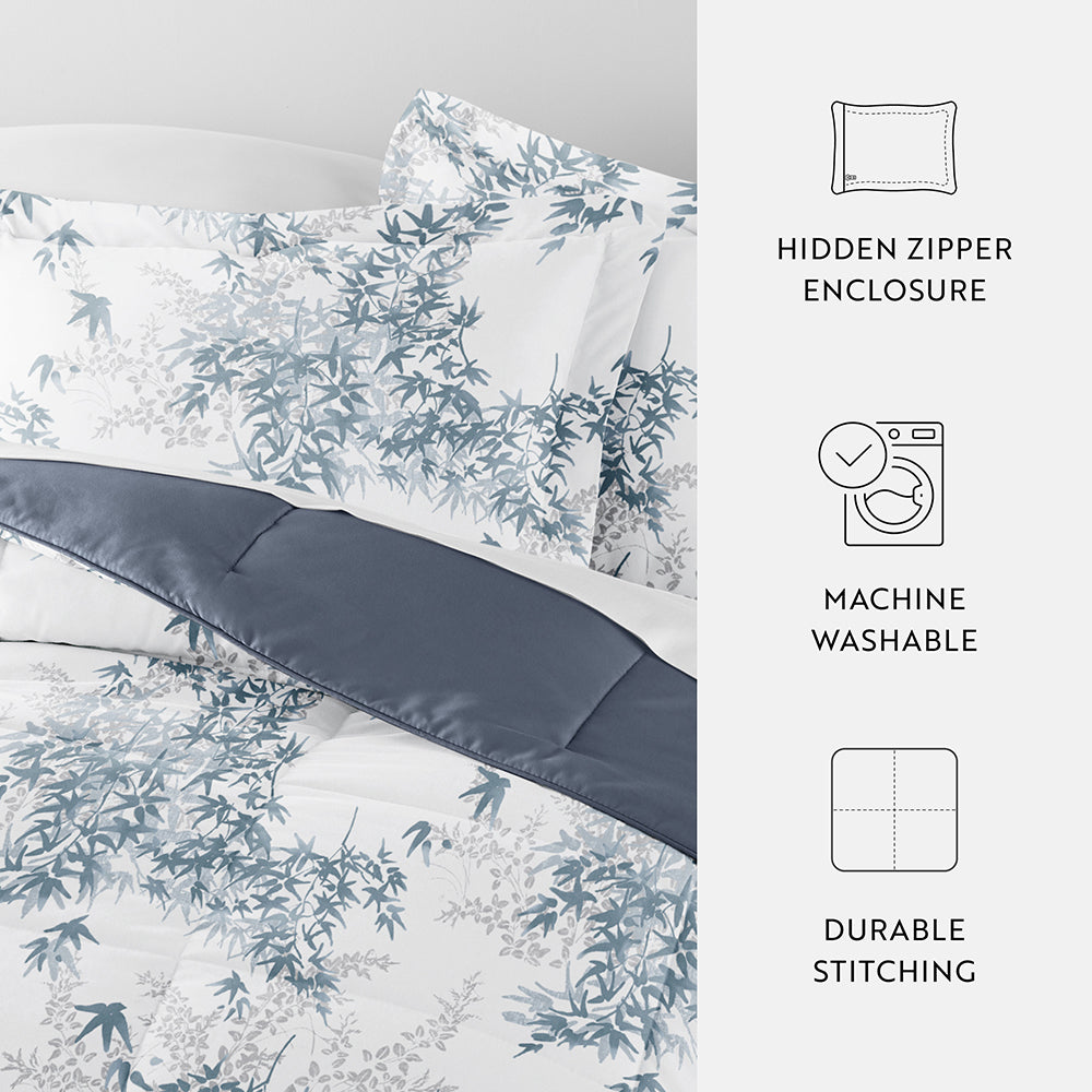 Bamboo Leaves Reversible Down-Alternative Comforter Set (Sale) - Linens And Hutch
