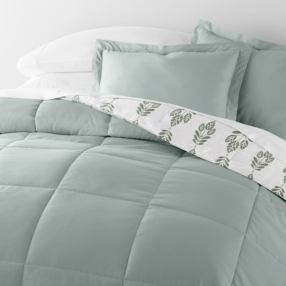 Folk Leaves Reversible Down-Alternative Comforter Set (Sale) - Linens And Hutch