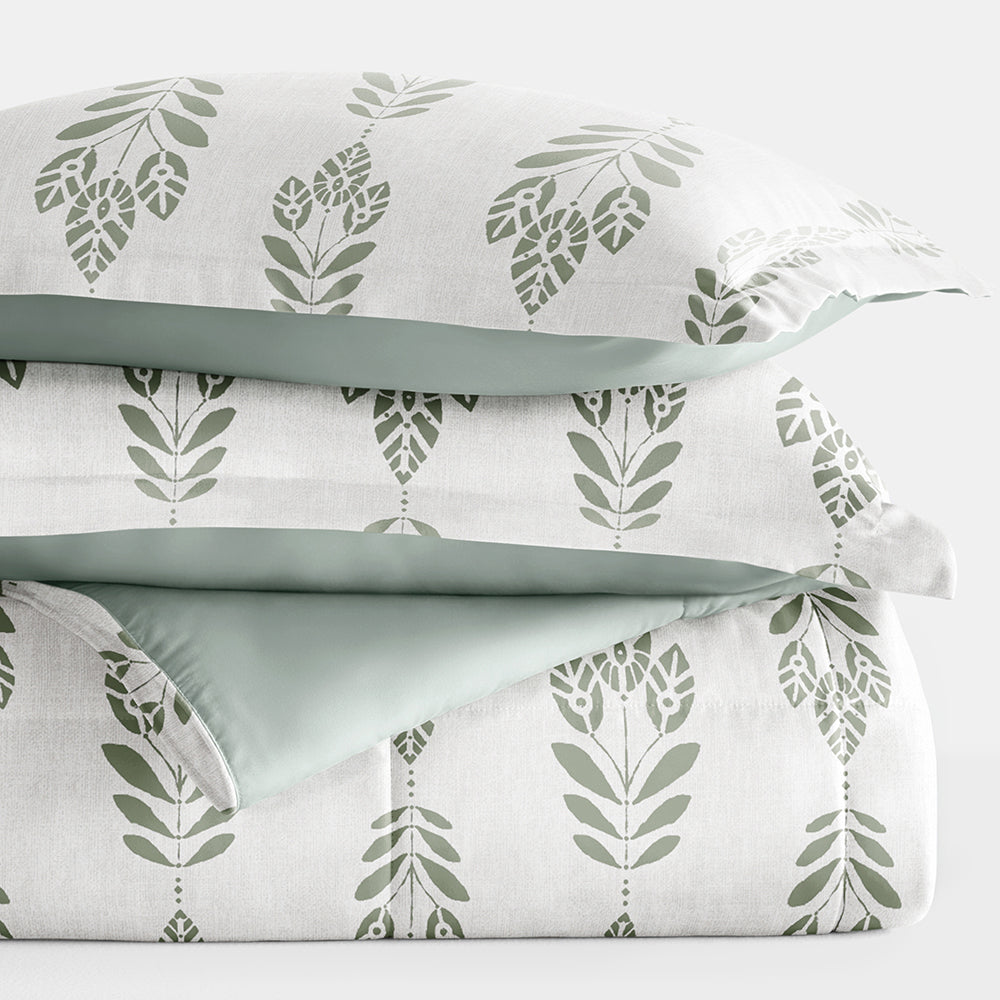 Folk Leaves Reversible Down-Alternative Comforter Set (Sale) - Linens And Hutch