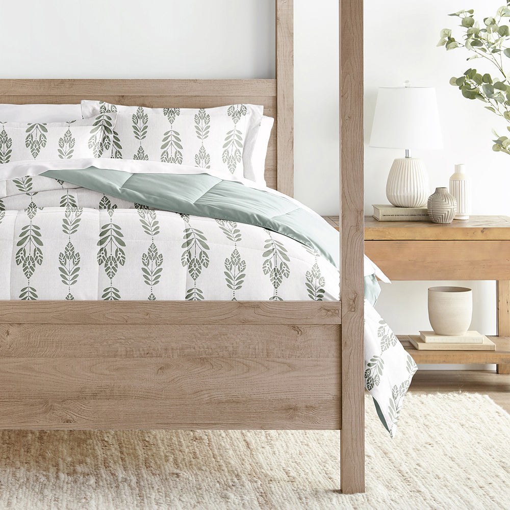 Folk Leaves Reversible Down-Alternative Comforter Set (Sale) - Linens And Hutch