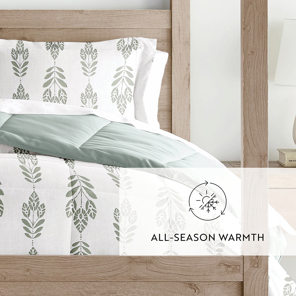 Folk Leaves Reversible Down-Alternative Comforter Set (Sale) - Linens And Hutch