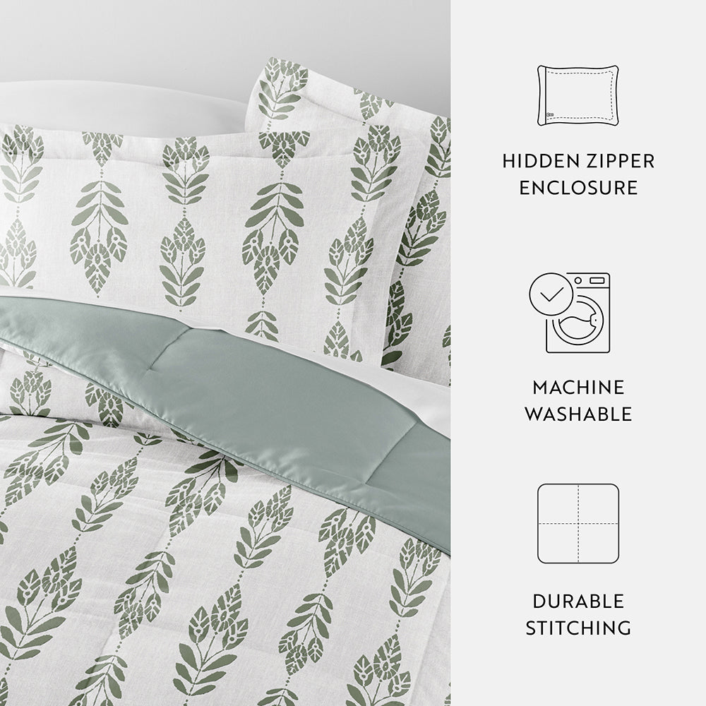 Folk Leaves Reversible Down-Alternative Comforter Set (Sale) - Linens And Hutch