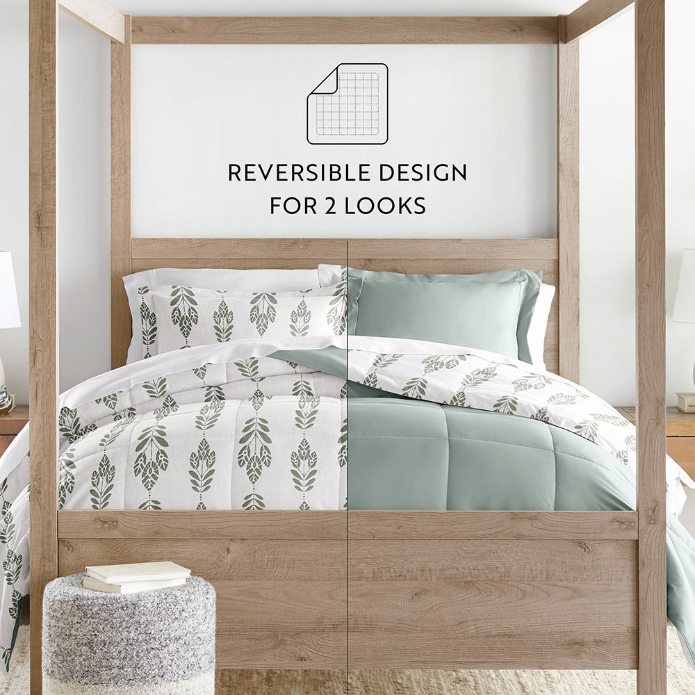 Folk Leaves Reversible Down-Alternative Comforter Set (Sale) - Linens And Hutch