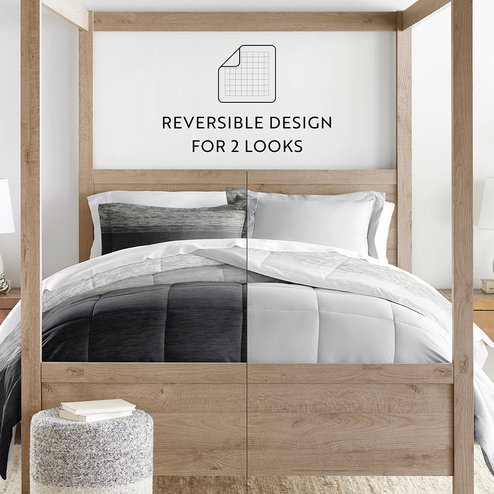 Gray Ombre Reversible Down-Alternative Comforter Set (Sale) - Linens And Hutch