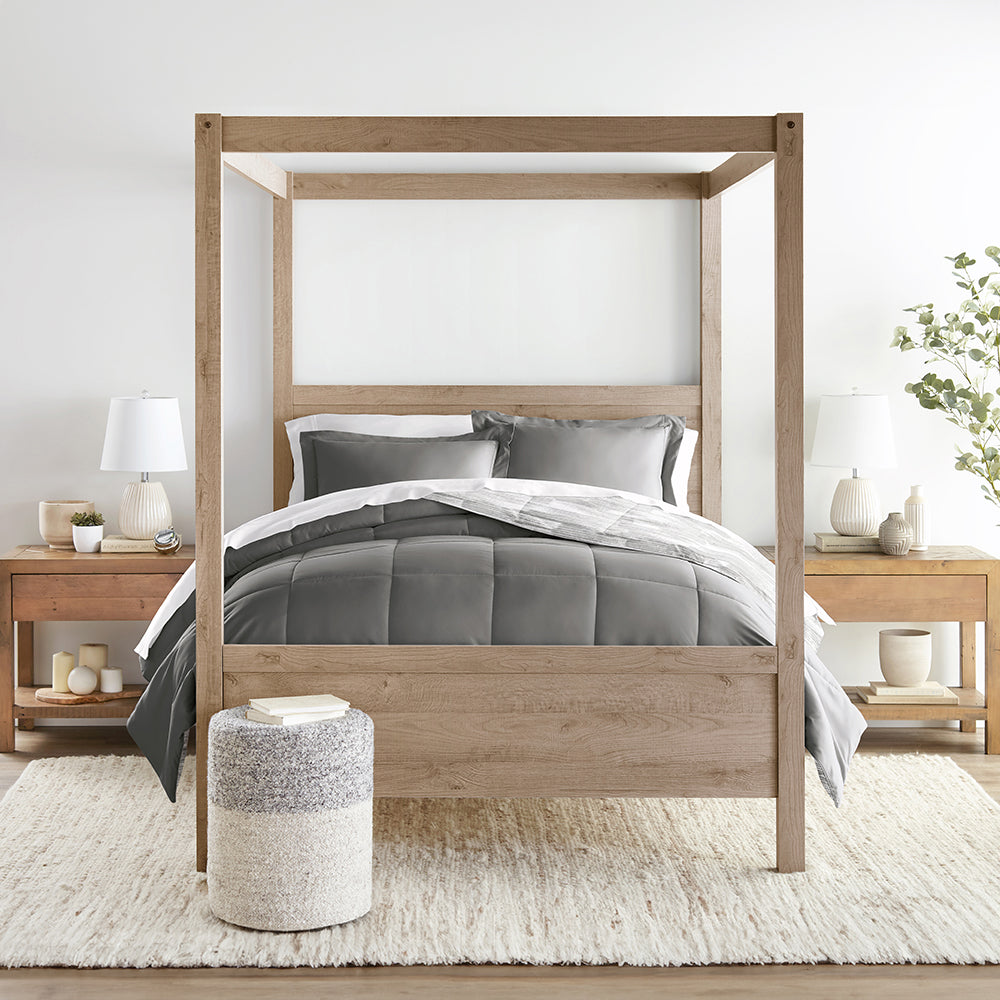 Textured Stripe Reversible Down-Alternative Comforter Set (Sale) - Linens And Hutch
