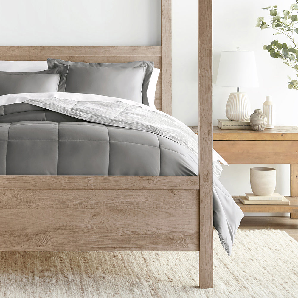 Textured Stripe Reversible Down-Alternative Comforter Set (Sale) - Linens And Hutch