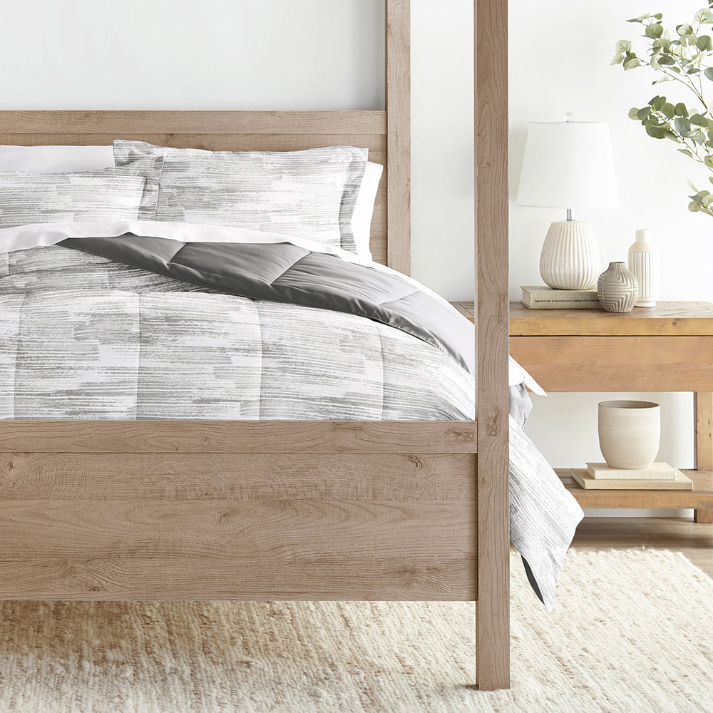 Textured Stripe Reversible Down-Alternative Comforter Set (Sale) - Linens And Hutch