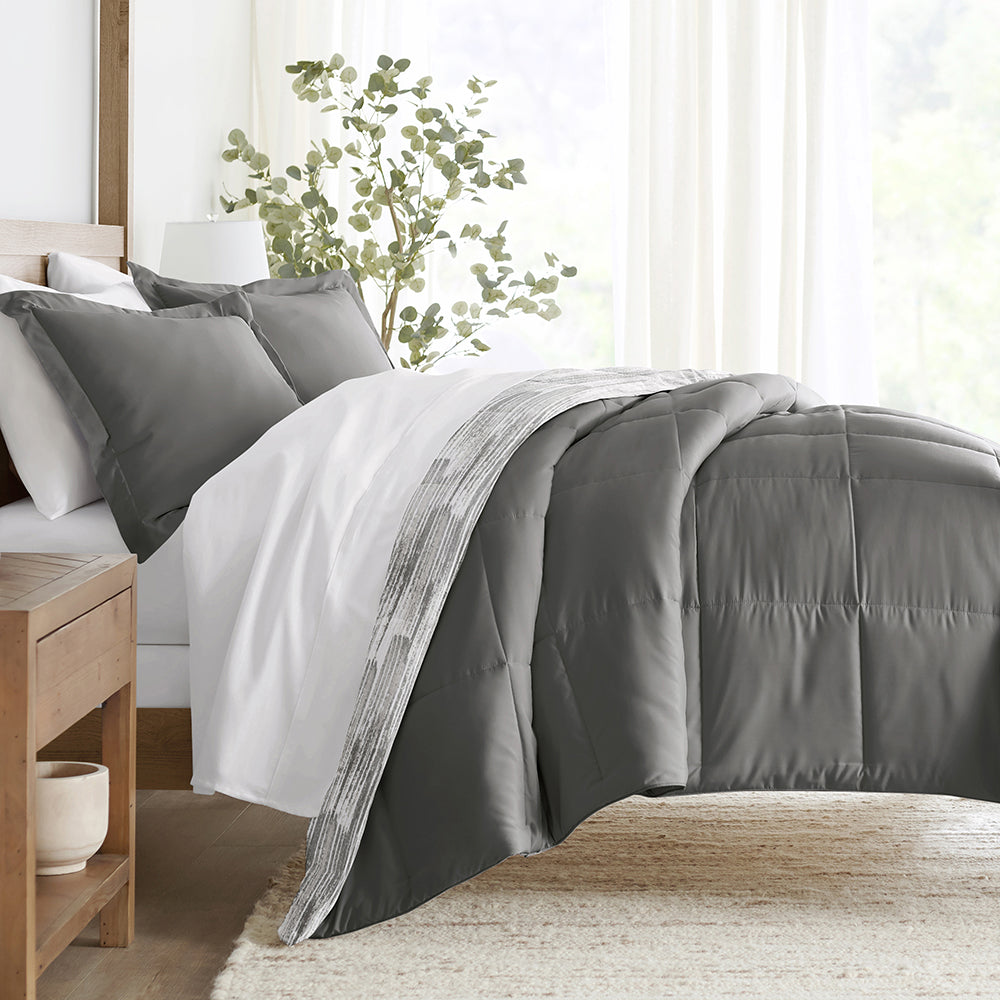 Textured Stripe Reversible Down-Alternative Comforter Set (Sale) - Linens And Hutch
