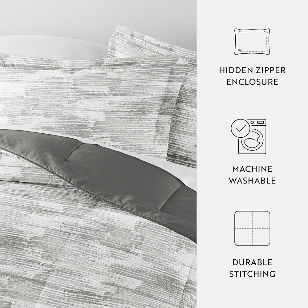 Textured Stripe Reversible Down-Alternative Comforter Set (Sale) - Linens And Hutch