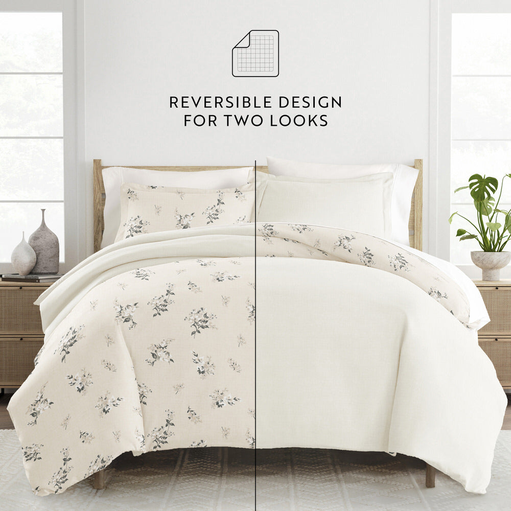 Delicate Floral Pattern 3-Piece Reversible Duvet Cover Set (Sale) - Linens And Hutch