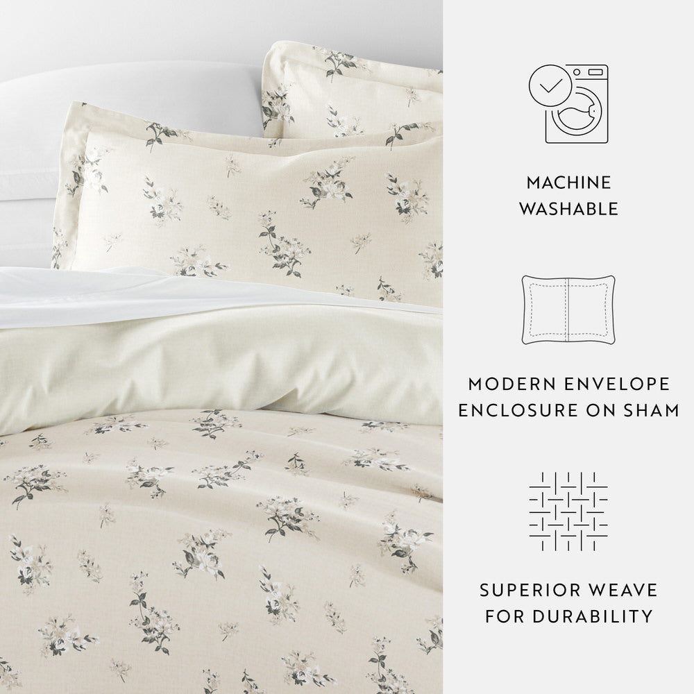 Delicate Floral Pattern 3-Piece Reversible Duvet Cover Set (Sale) - Linens And Hutch