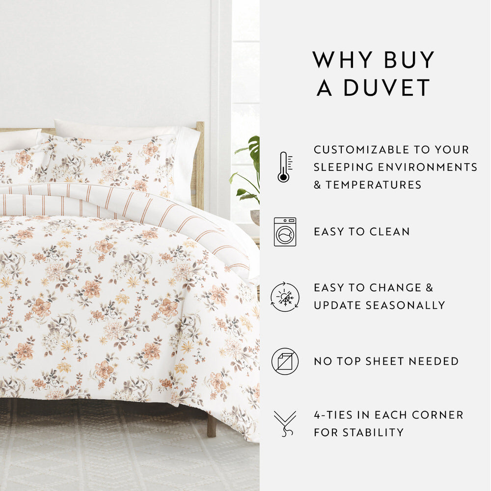 Sunset Garden Pattern 3-Piece Reversible Duvet Cover Set (Sale) - Linens And Hutch