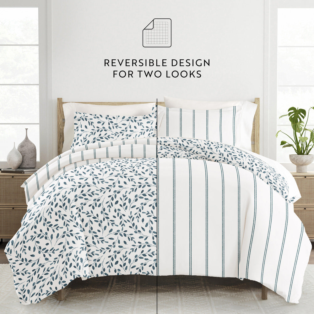 Watercolor Vines Pattern 3-Piece Reversible Duvet Cover Set (Sale) - Linens And Hutch