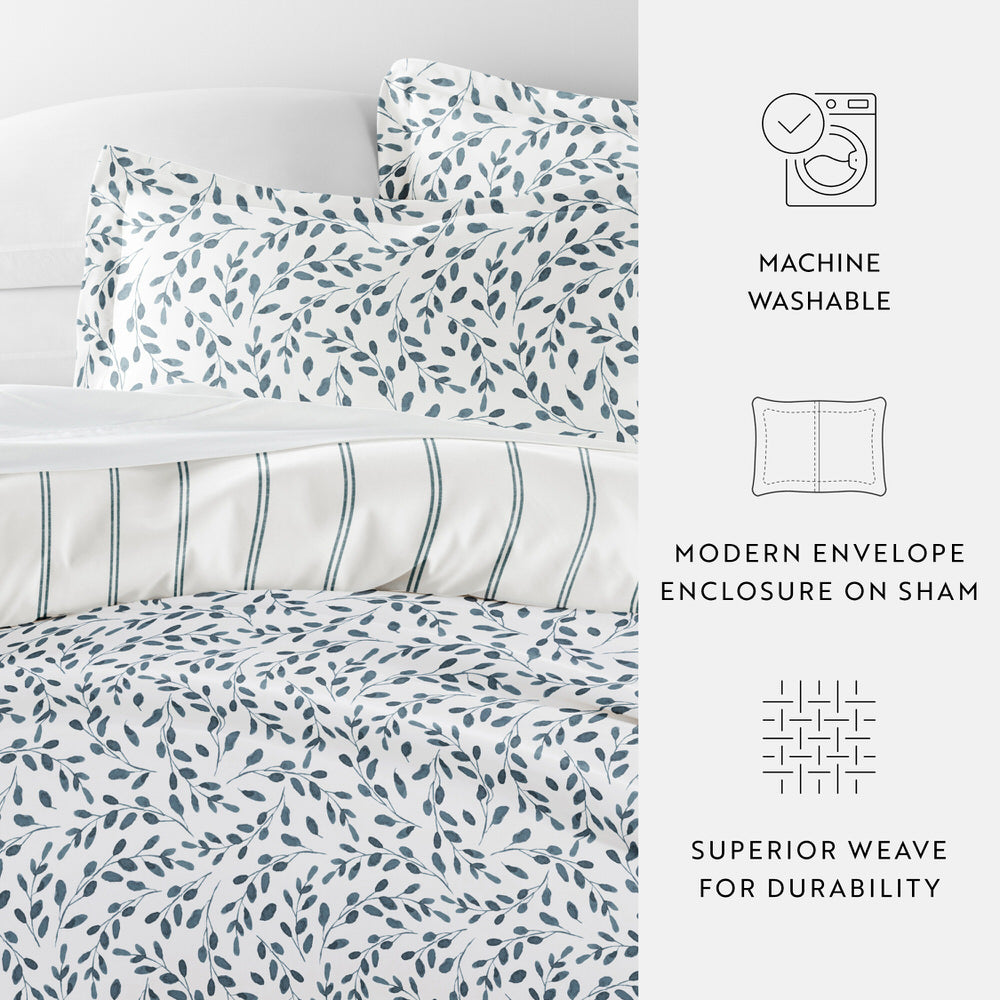 Watercolor Vines Pattern 3-Piece Reversible Duvet Cover Set (Sale) - Linens And Hutch