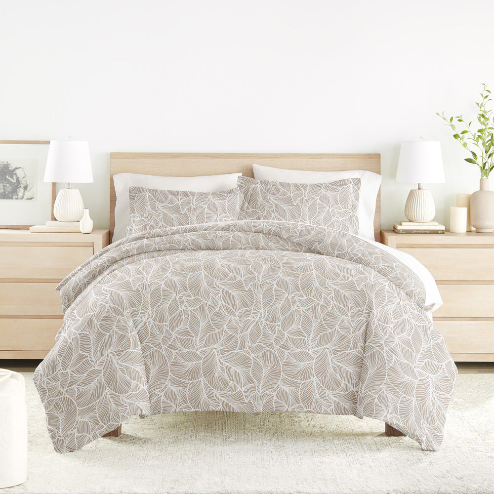 Linear Leaves Pattern 3-Piece Duvet Cover Set (Sale) - Linens And Hutch