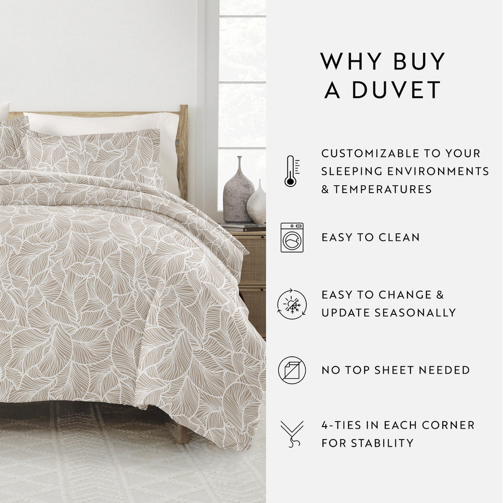 Linear Leaves Pattern 3-Piece Duvet Cover Set (Sale) - Linens And Hutch