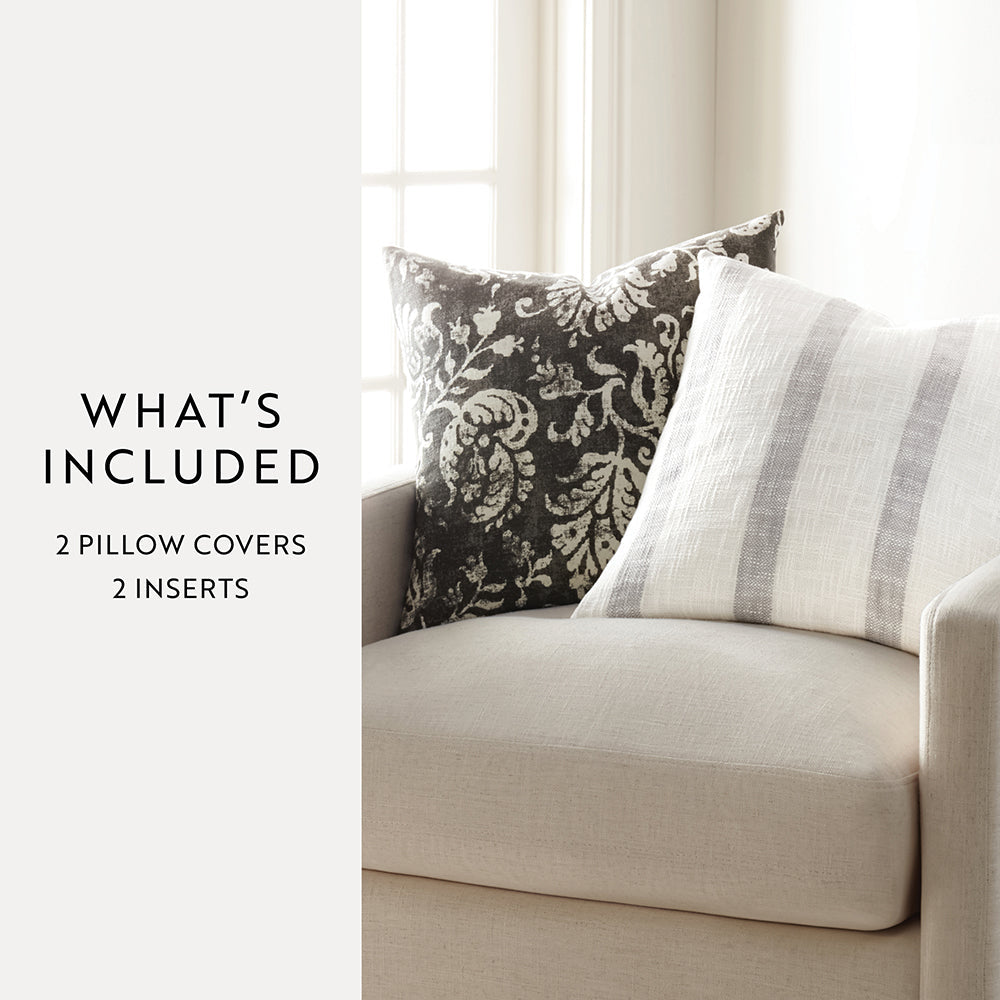 2-Pack Yarn-Dyed Awning Stripe / Distressed Floral Décor Throw Pillows (Sale) - Linens And Hutch
