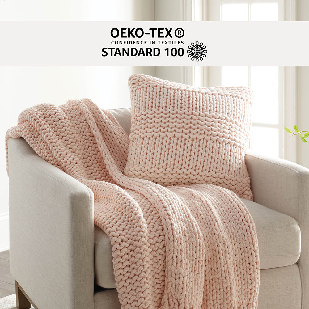 Chunky Knit Throw Blanket and Decor Pillow with Insert Bundle (Sale) - Linens And Hutch