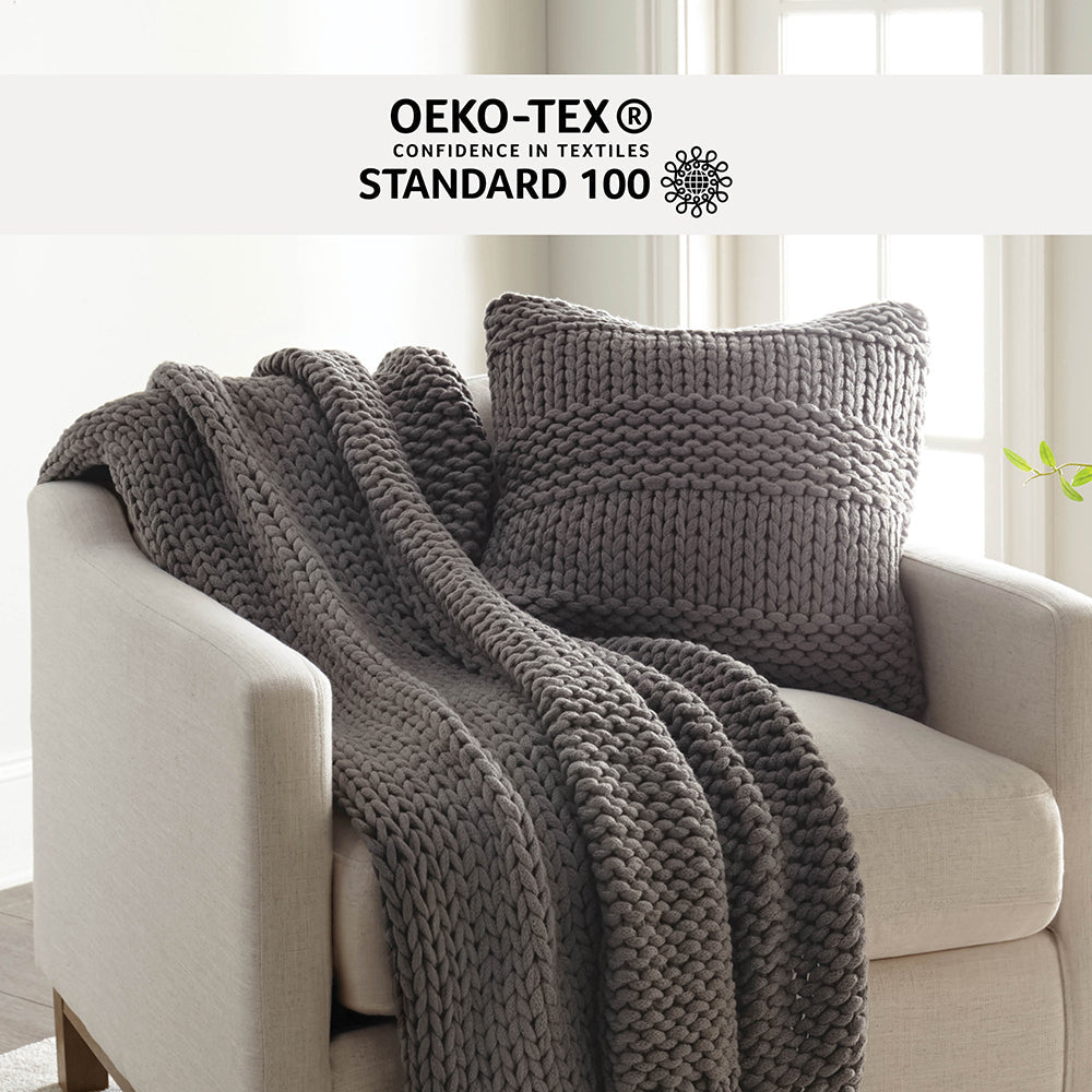 Chunky Knit Throw Blanket and Decor Pillow with Insert Bundle (Sale) - Linens And Hutch
