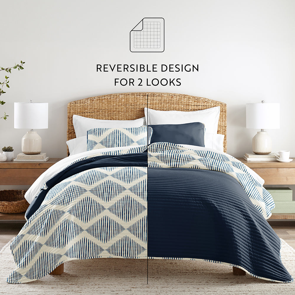 Distressed Diamond Reversible Quilted Coverlet Set - Sale - Linens And Hutch