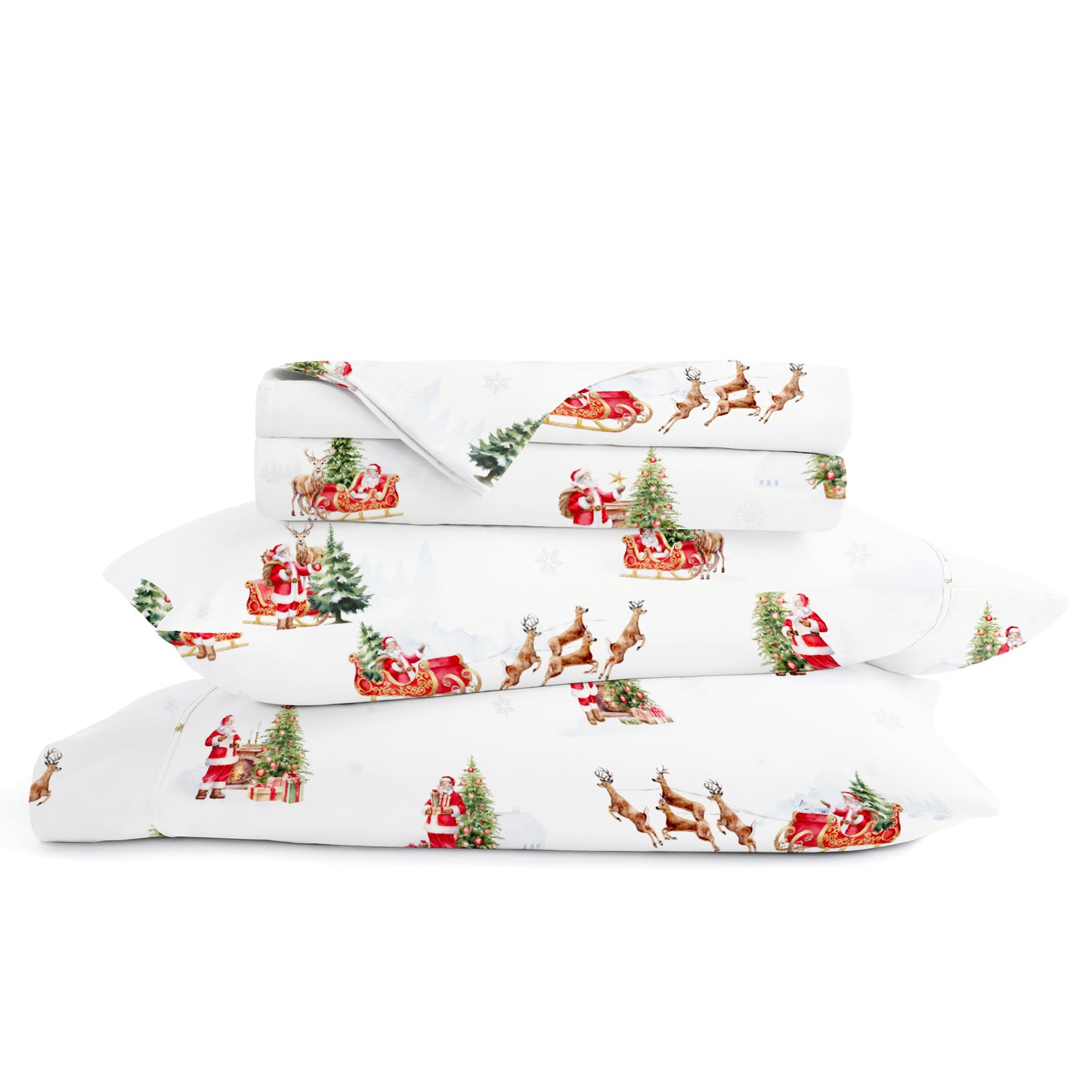 1 Vintage Santa Patterned 4-Piece Sheet Set