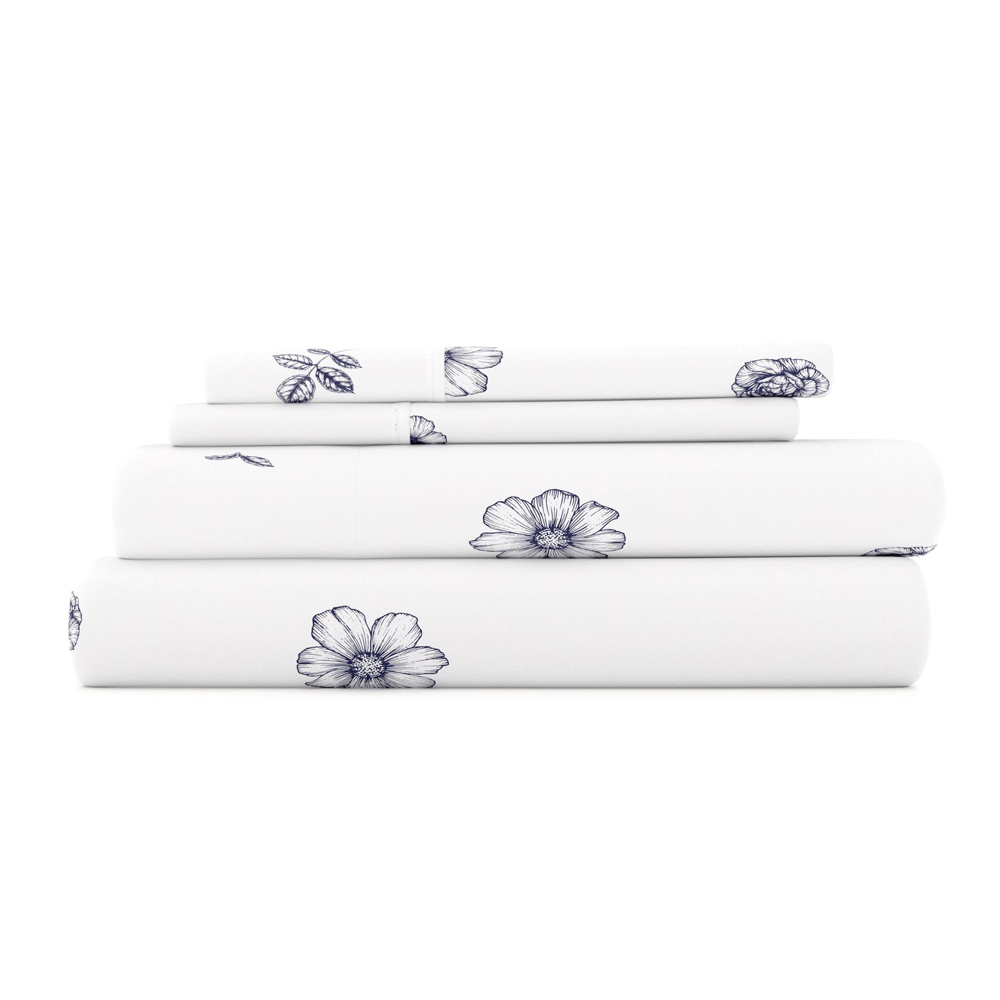 Indigo Flowers Pattern 4-Piece Sheet Set (Sale) - Linens And Hutch