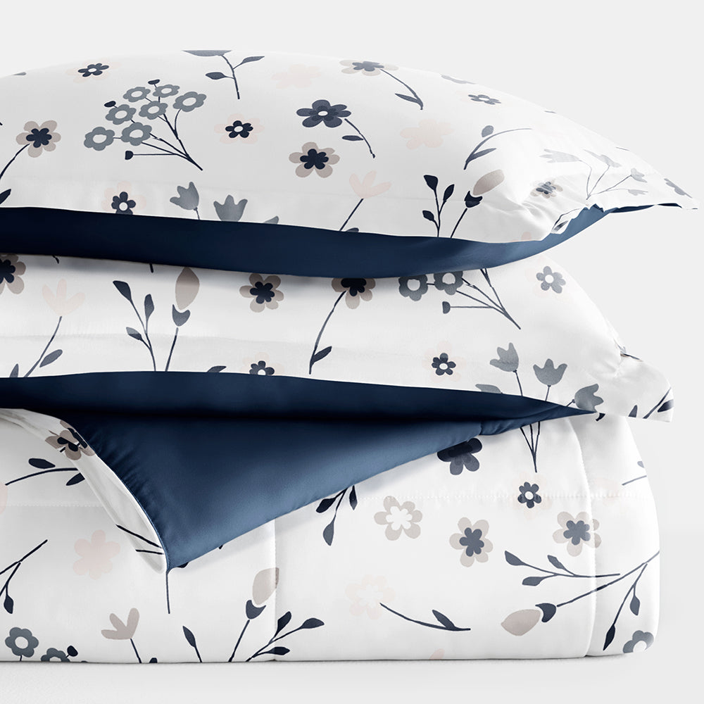 Forget Me Not Reversible Down-Alternative Comforter Set (Sale) - Linens And Hutch