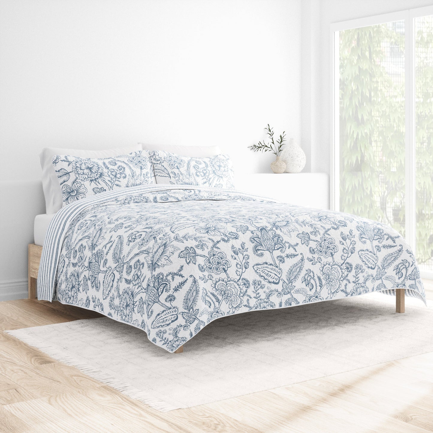 Jacobean/Stripe Reversible Quilted Coverlet Set (Sale) - Linens And Hutch