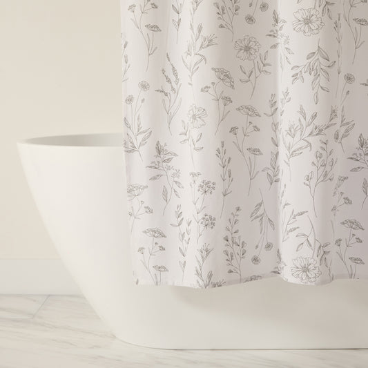 Linear Flowers Patterned Shower Curtain