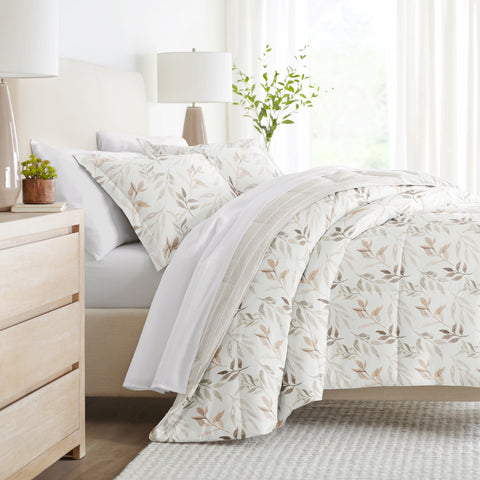 Foliage Stripe Reversible Down-Alternative Comforter Set