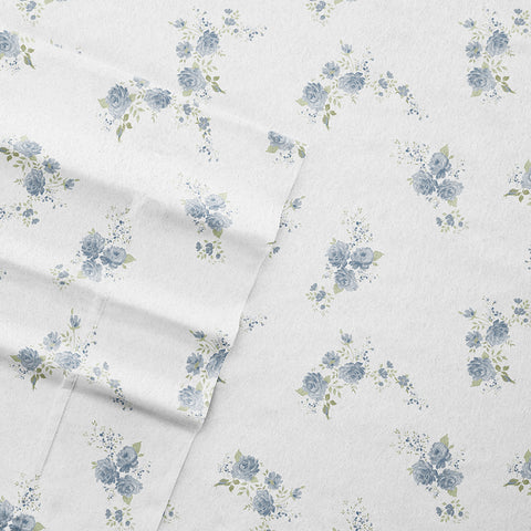 Light Blue, Rose Bunch 4-Piece Flannel Sheet Set, C3A Image