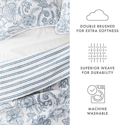 Jacobean/Stripe Reversible - Dusk Blue