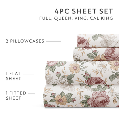 Blooming Floral 4-Piece Pattern Sheet Set (Sale) - Linens And Hutch