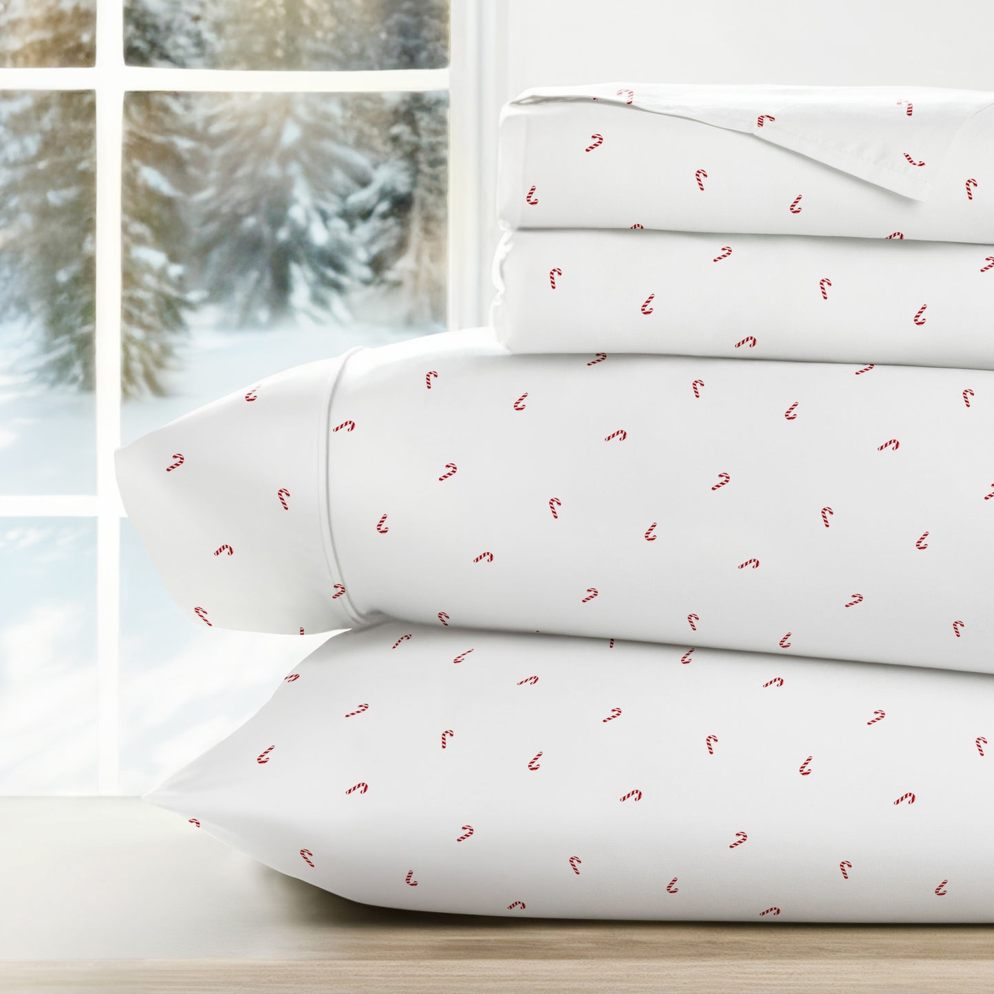 Candy Cane Patterned 4-Piece Sheet Set