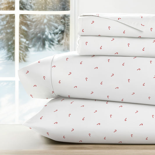 Candy Cane Patterned 4-Piece Sheet Set - Sale