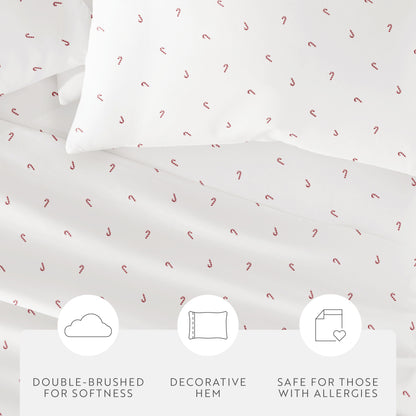 Candy Cane Patterned 4-Piece Sheet Set