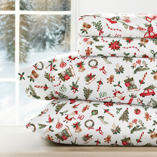 Nostalgic Christmas Pattern 4-Piece Sheet Set - Sale